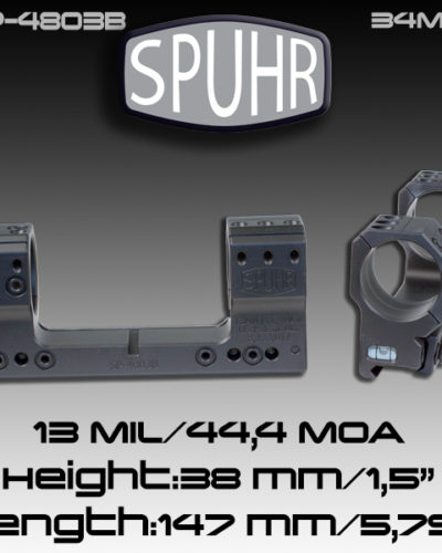 Тактический кронштейн SPUHR D34мм для установки на Picatinny, H38мм, наклон 13MIL/44.4MOA (SP-4803B) для прицелов BEAST