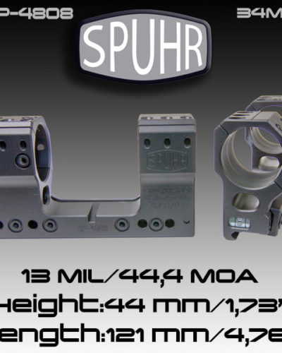 Тактический кронштейн SPUHR D34мм для установки на Picatinny, H44мм, наклон 13MIL/44.4MOA (SP-4808)